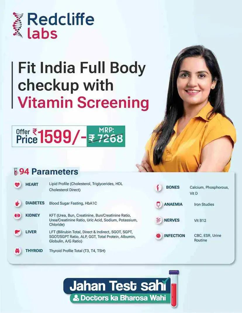 Fit India Full Body checkup with Vitamin Screening in Secunderabad