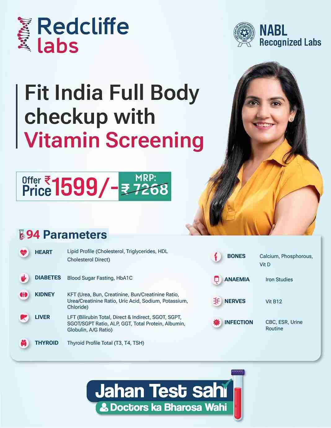 Fit India Full Body checkup with Vitamin Screening in Bangalore