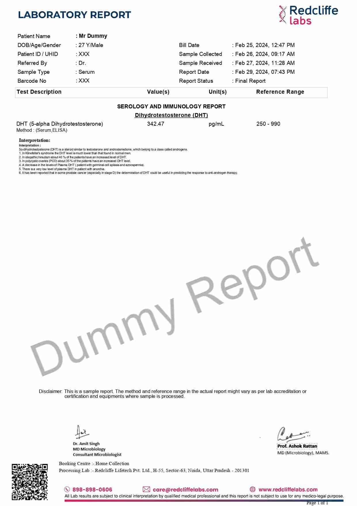 Dht Report Dihydrotestosterone (DHT) Test in Delhi @ 3000 - Redcliffe Labs